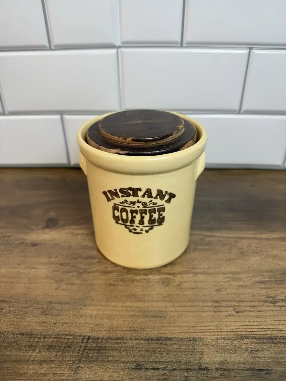 VTG Pfaltzgraff Village Stoneware Instant Coffee Canister #7-497 w/ CRAZING!